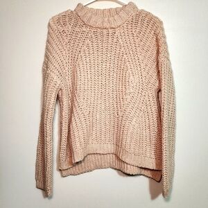 Chunky Knit Sweater Mock Neck Pullover Long Sleeve‎ Blush Pink XS